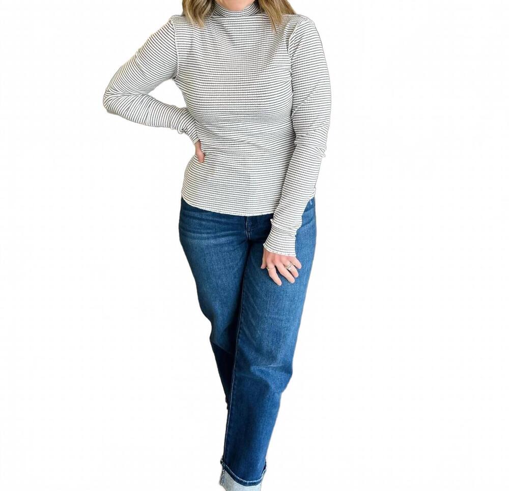 NEW MITTOSHOP classic contrast mock neck top in white